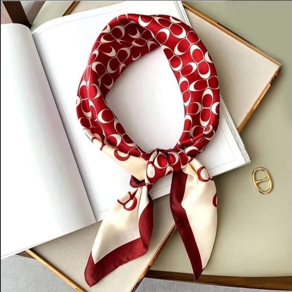 Red Women Twill Satin Silk Square Scarf/Shawl - Picture 4 of 4